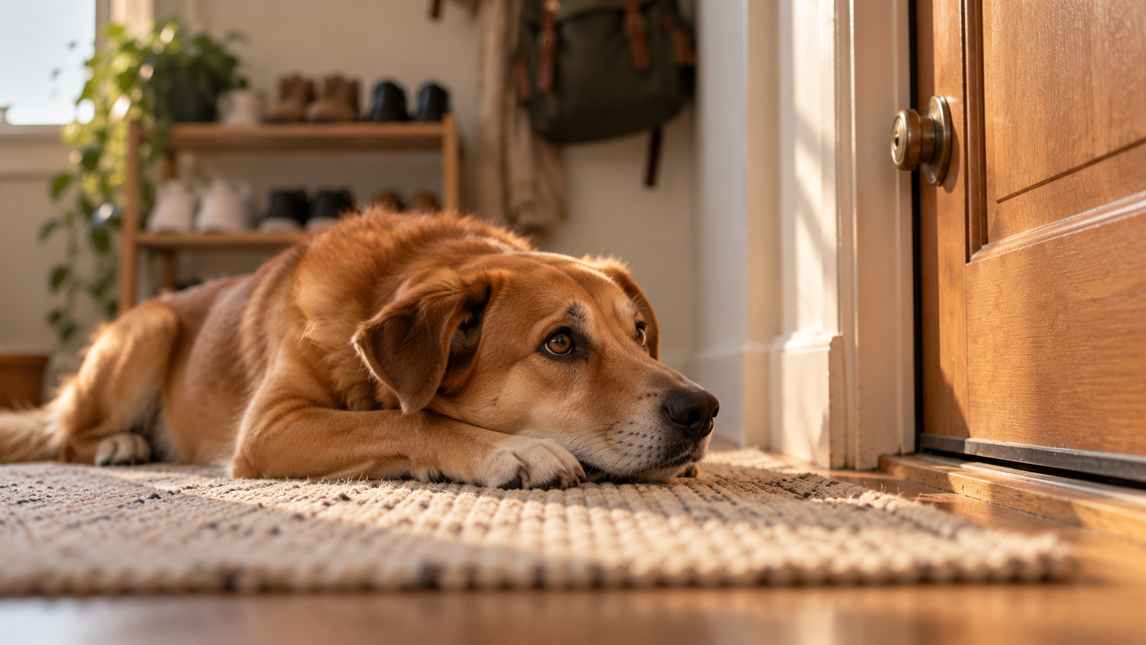 Não é birra: por que seu cachorro chora sozinho e como acalmá-lo de vez 2 cachorro chora quando fica sozinho e espera o tutor deitado perto da porta de casa