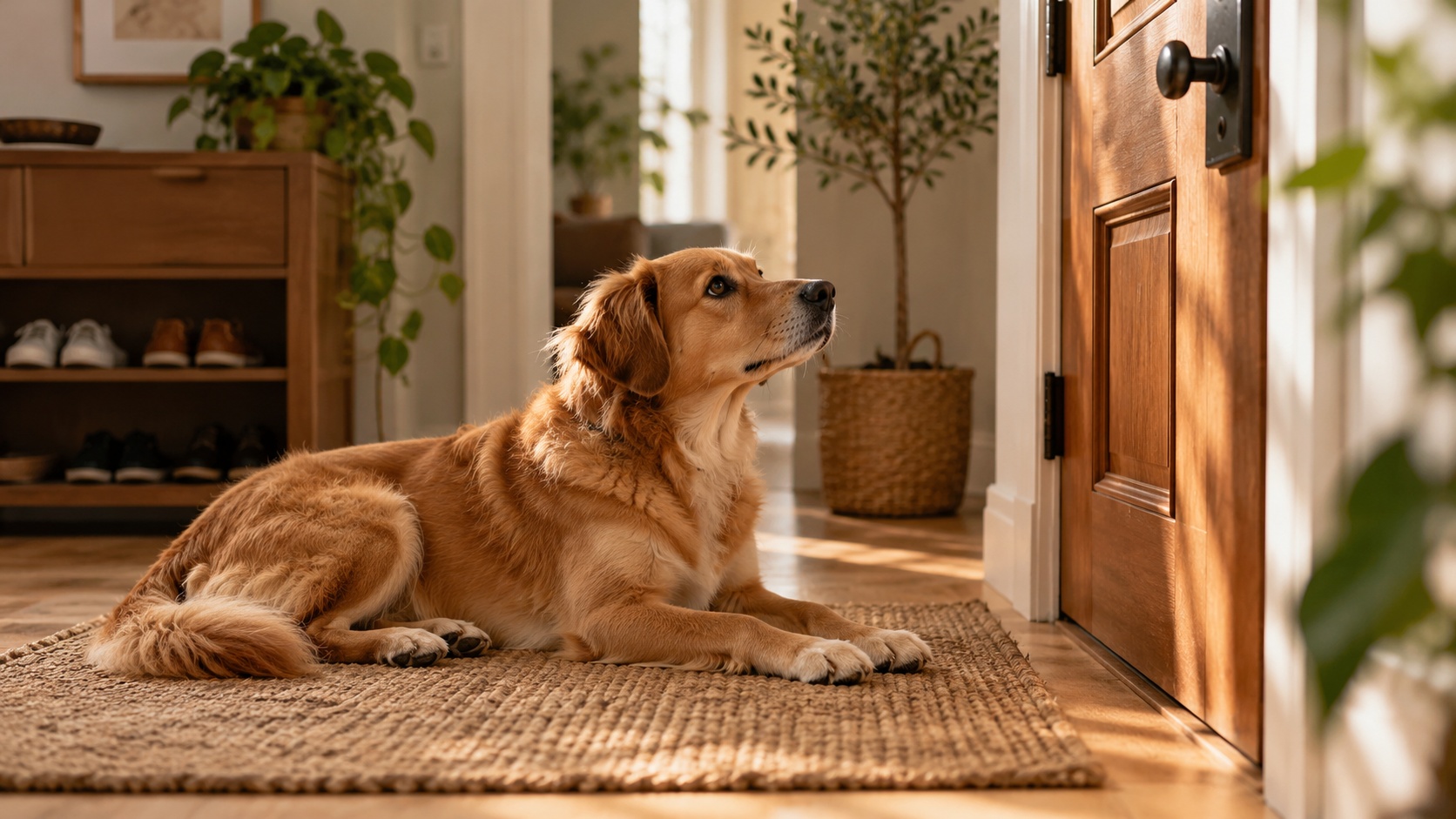 Como ensinei meu cachorro a ficar sozinho em casa sem uivar a tarde inteira 2 cachorro sozinho em casa deitado perto da porta esperando o tutor